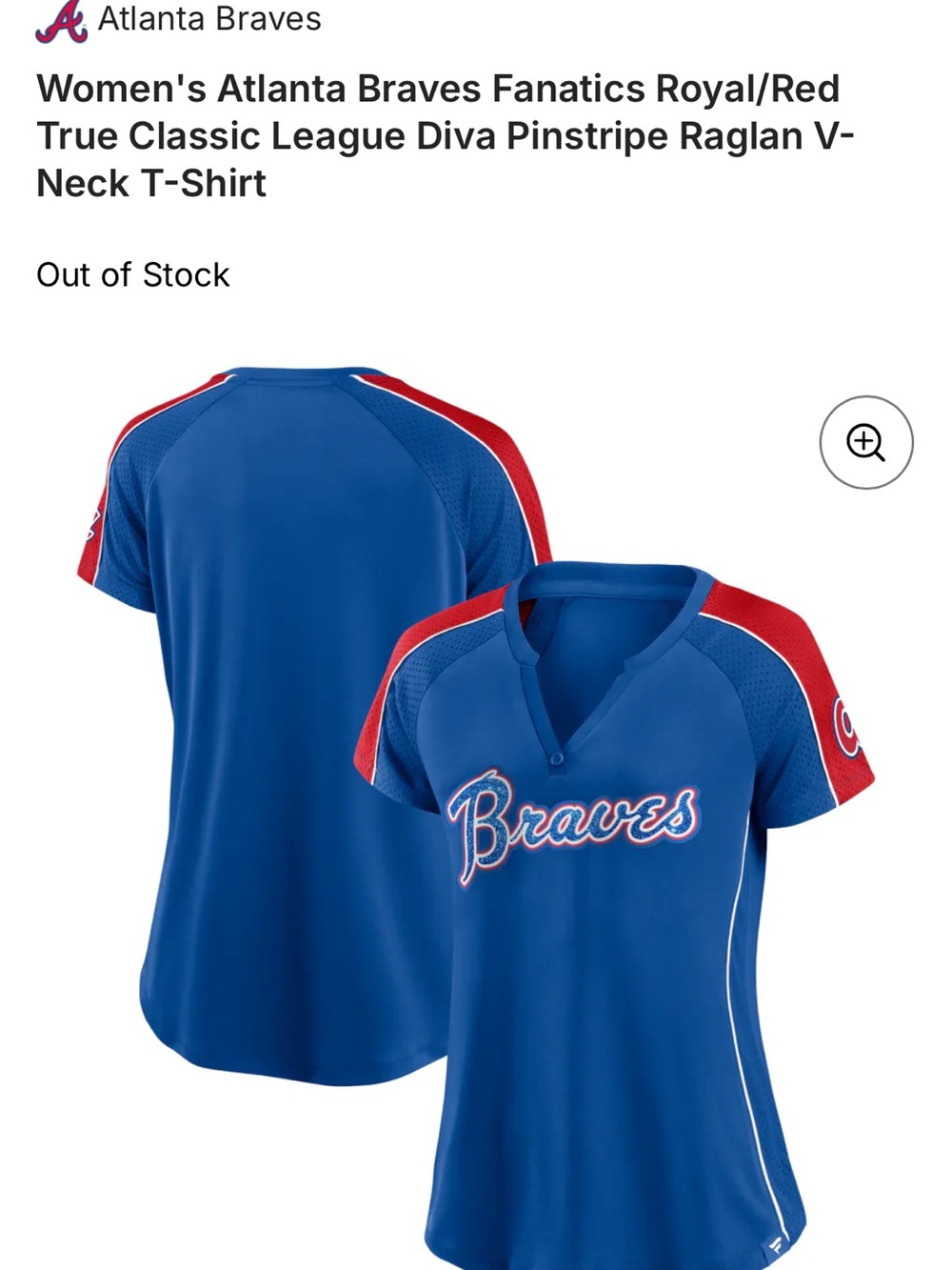 Fanatics Women’s Royal Blue and Red Braves Baseball Jersey